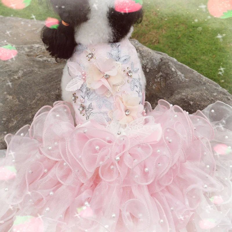 Luxury Dog Wedding Dress Pink Ball Gown - Image 5
