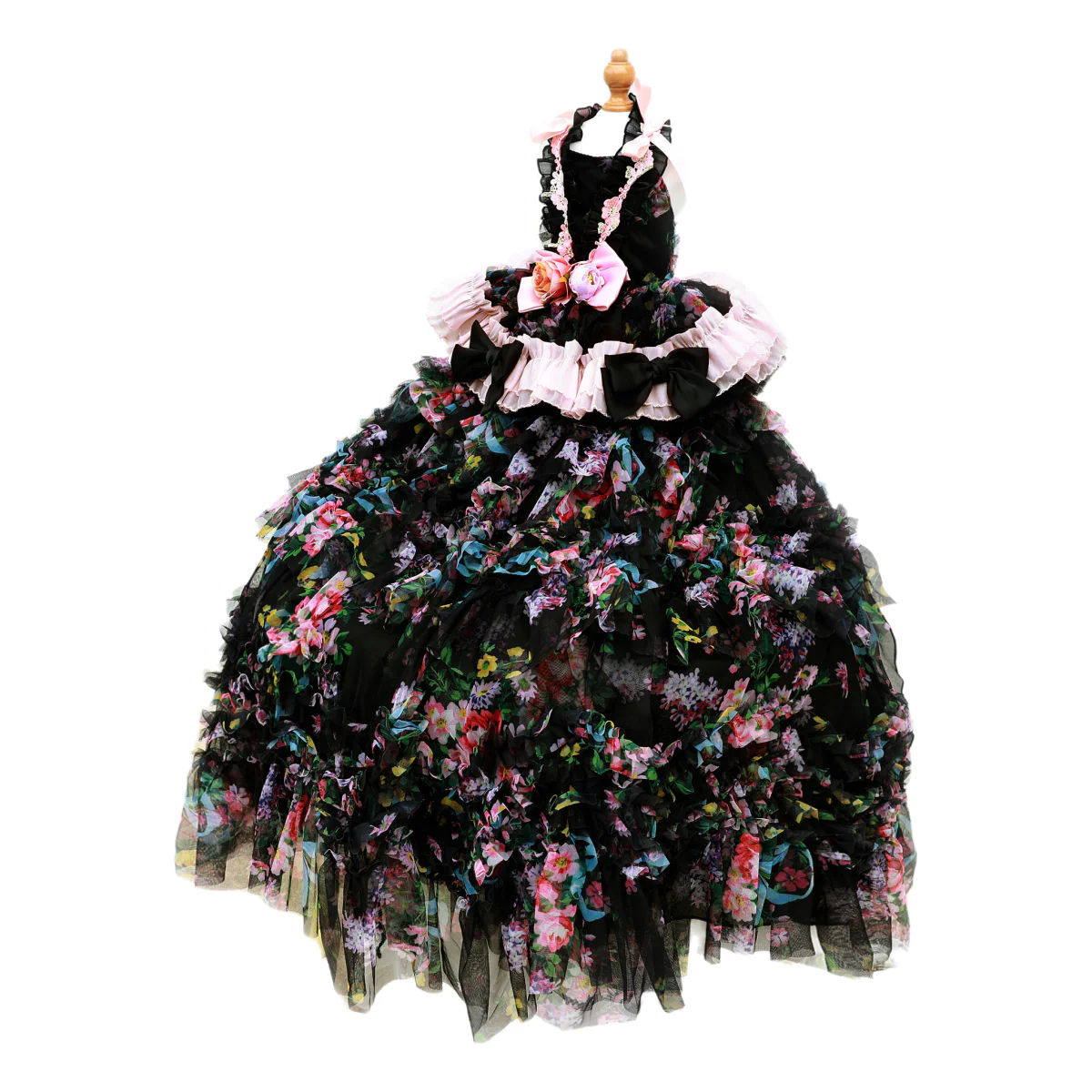 Luxury Floral Dog Dress with Ruffled Skirt & Pink Bow - Image 3