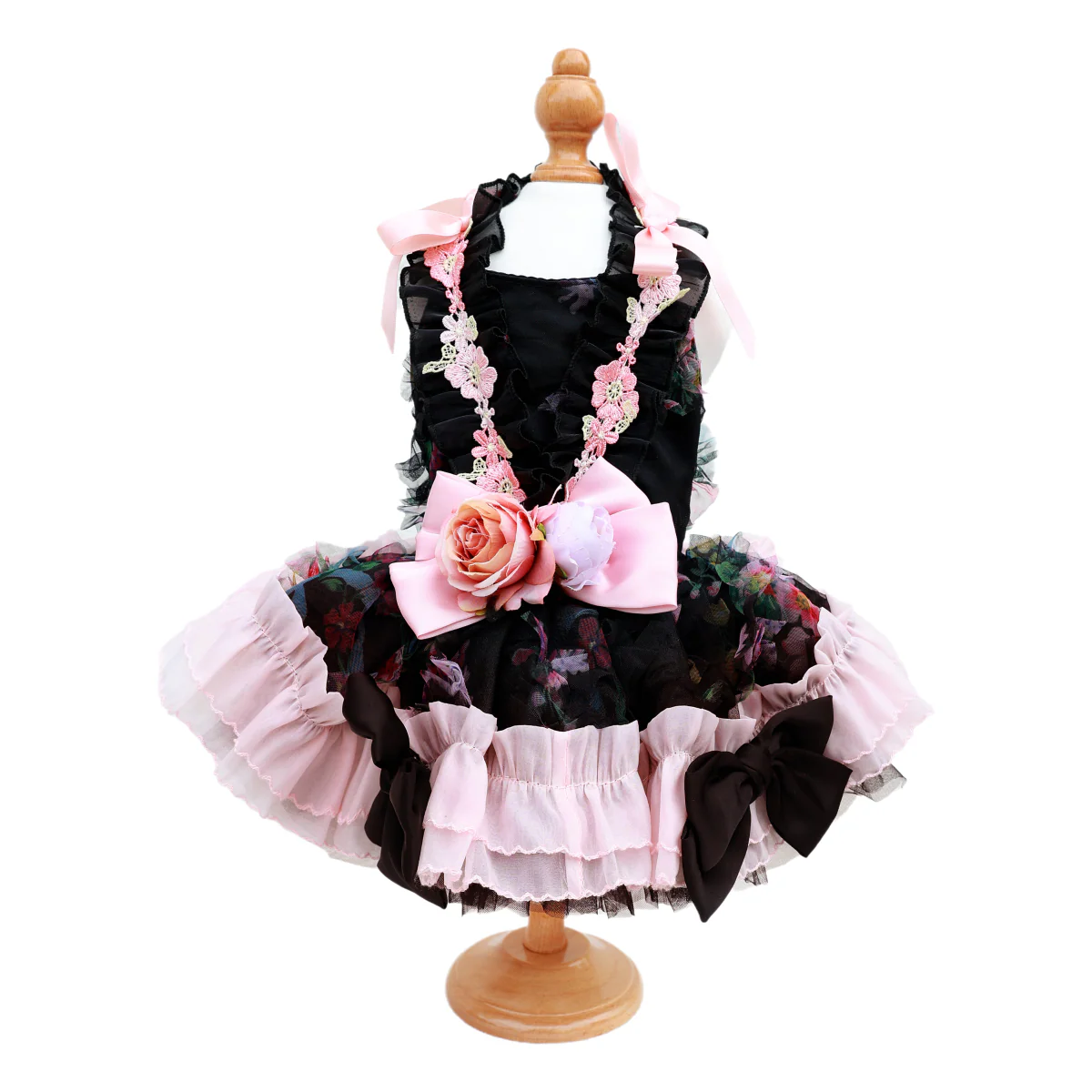 Luxury Floral Dog Dress with Ruffled Skirt & Pink Bow - Image 4