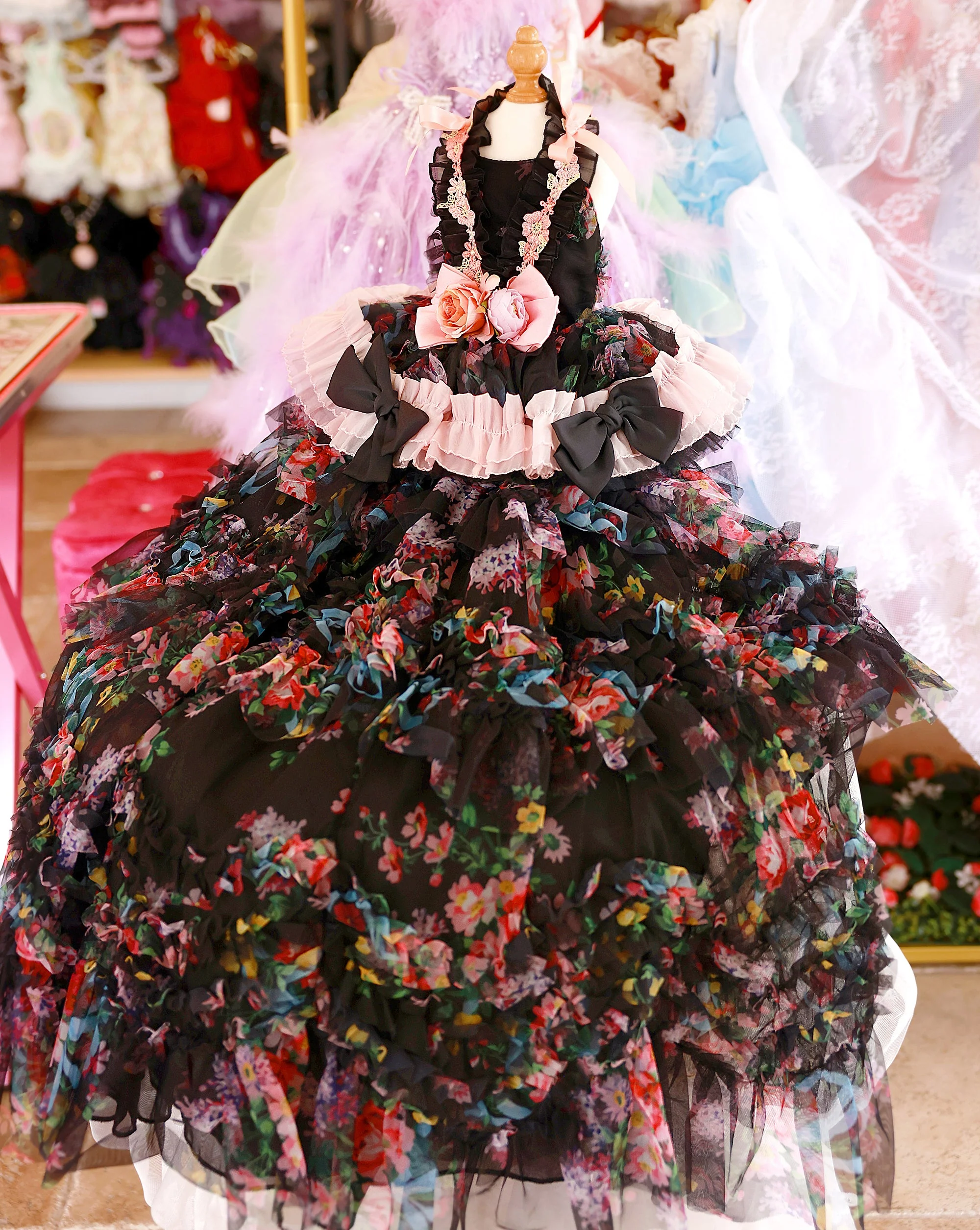 Luxury Floral Dog Dress with Ruffled Skirt & Pink Bow - Image 5
