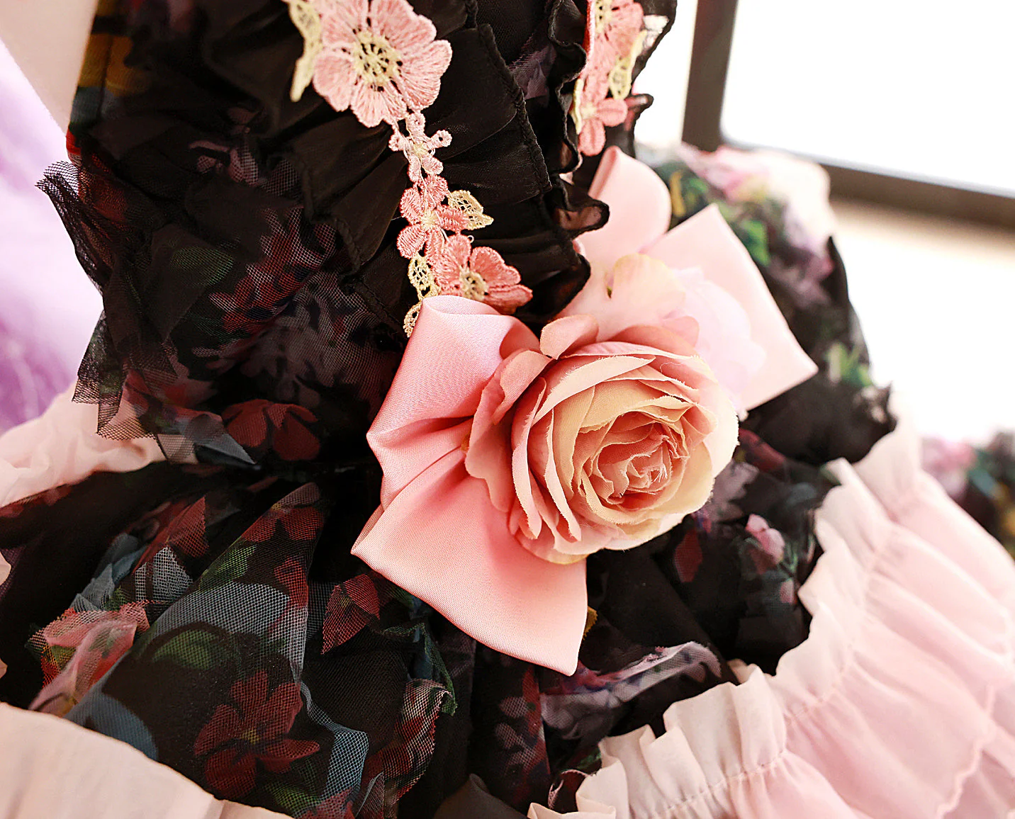 Luxury Floral Dog Dress with Ruffled Skirt & Pink Bow - Image 7