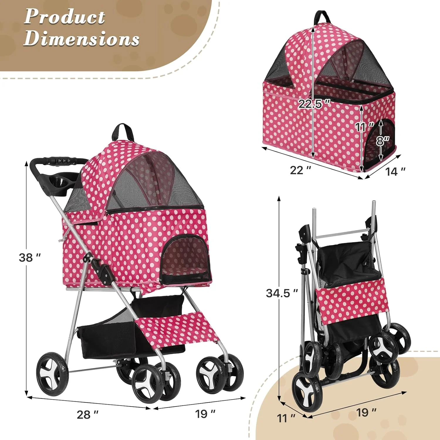 Luxury Foldable Pet Stroller – Breathable & Travel-Friendly - Image 5
