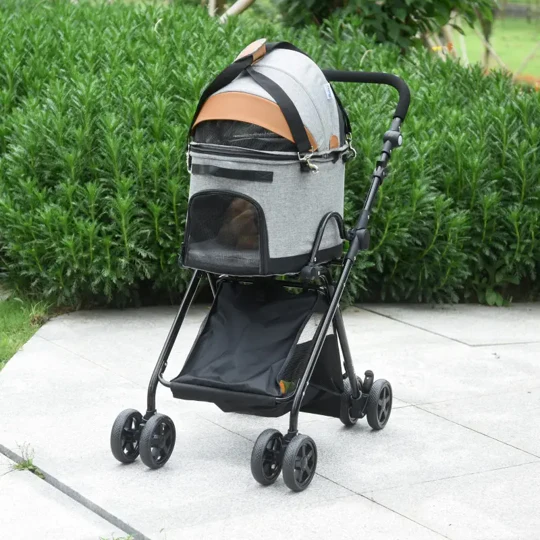 Luxury Folding Pet Stroller Travel Carriage 2 In 1 (Grey) - Image 2