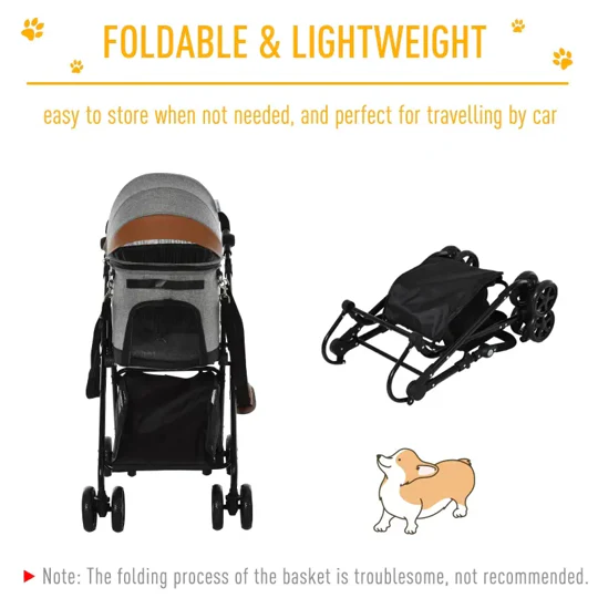 Luxury Folding Pet Stroller Travel Carriage 2 In 1 (Grey) - Image 4