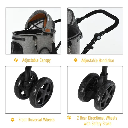 Luxury Folding Pet Stroller Travel Carriage 2 In 1 (Grey) - Image 8