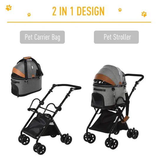 Luxury Folding Pet Stroller Travel Carriage 2 In 1 (Grey) - Image 9