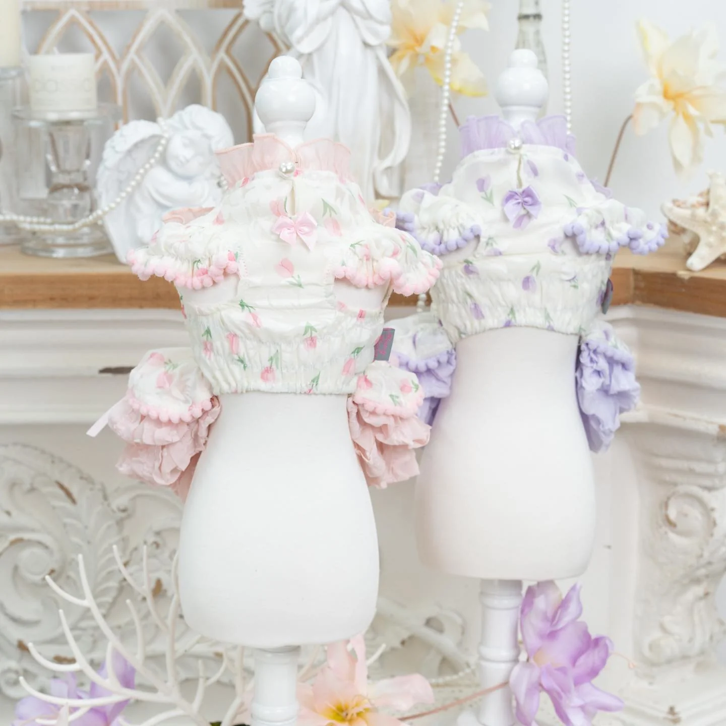 Luxury Japanese design Dog dress chiffon little bow floral - Image 2