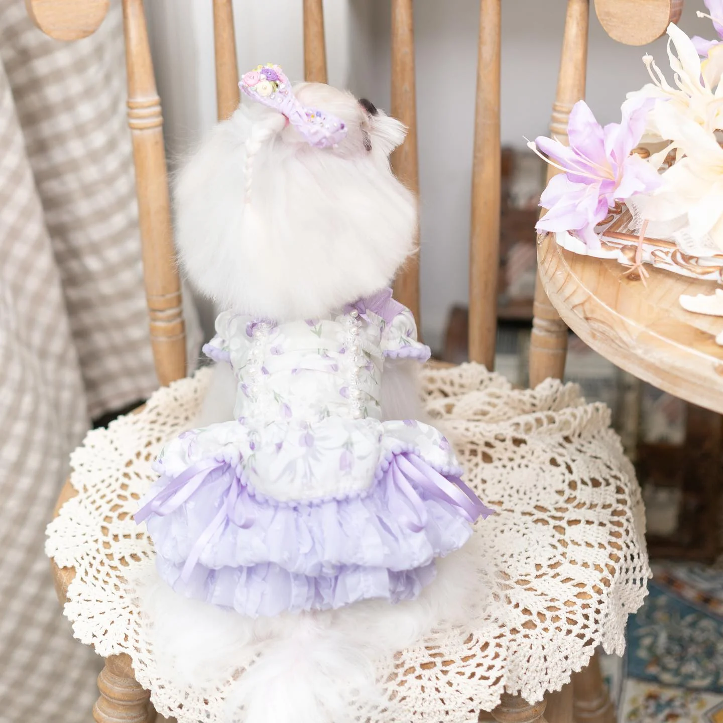 Luxury Japanese design Dog dress chiffon little bow floral - Image 4