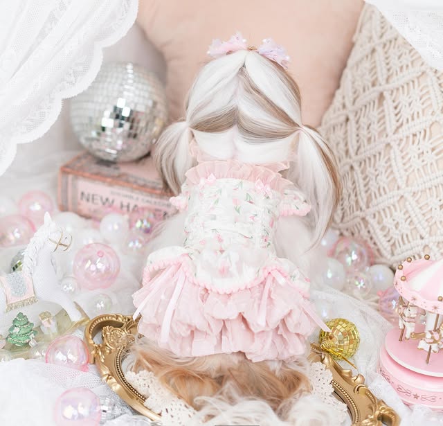 Luxury Japanese design Dog dress chiffon little bow floral - Image 5