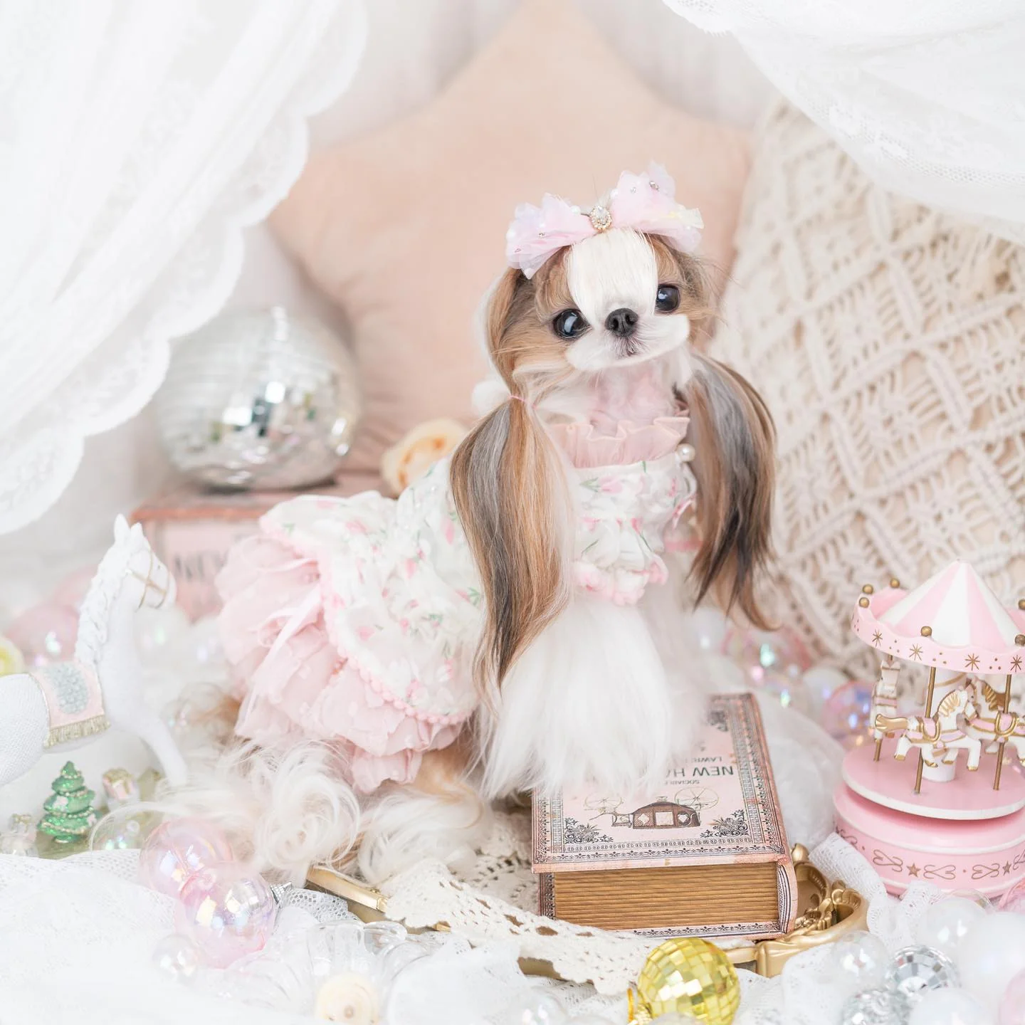 Luxury Japanese design Dog dress chiffon little bow floral - Image 6