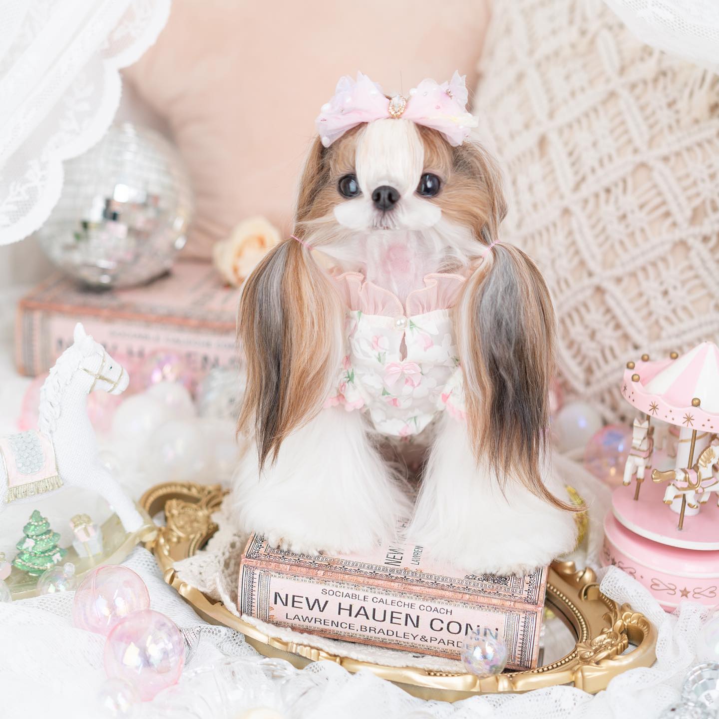 Luxury Japanese design Dog dress chiffon little bow floral - Image 7