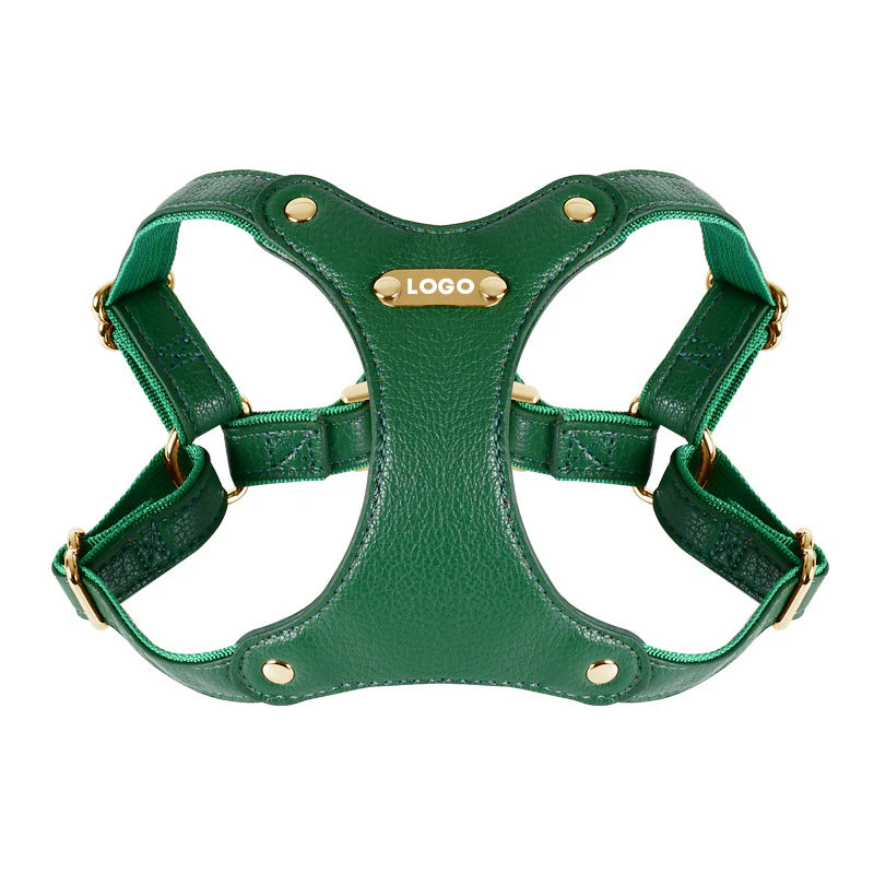 Luxury Leather Dog Harness & Leash Set – Brown/Green - Image 4