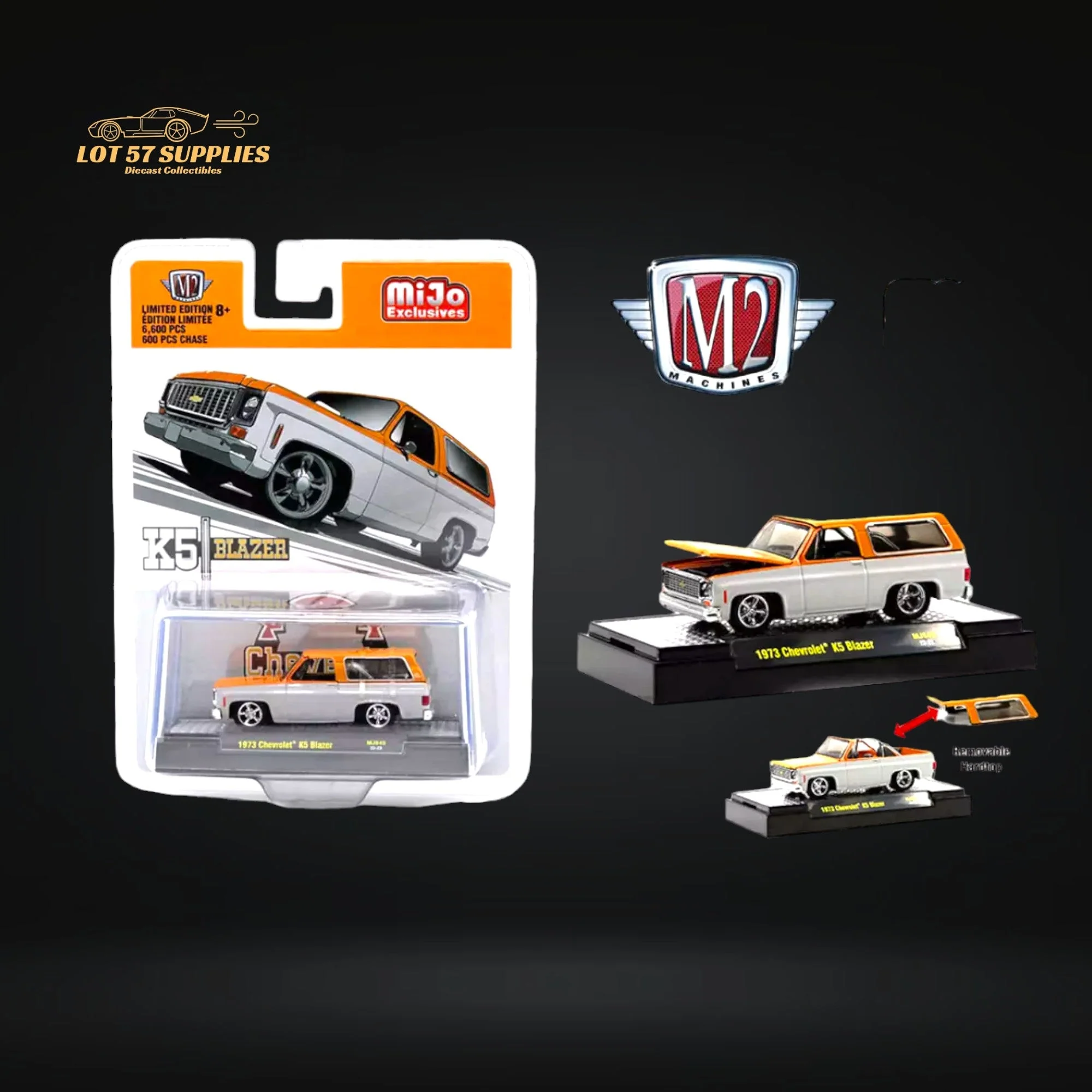 M2 Machines 1973 Chevrolet K5 Blazer Orange/White 1:64 - Image 2
