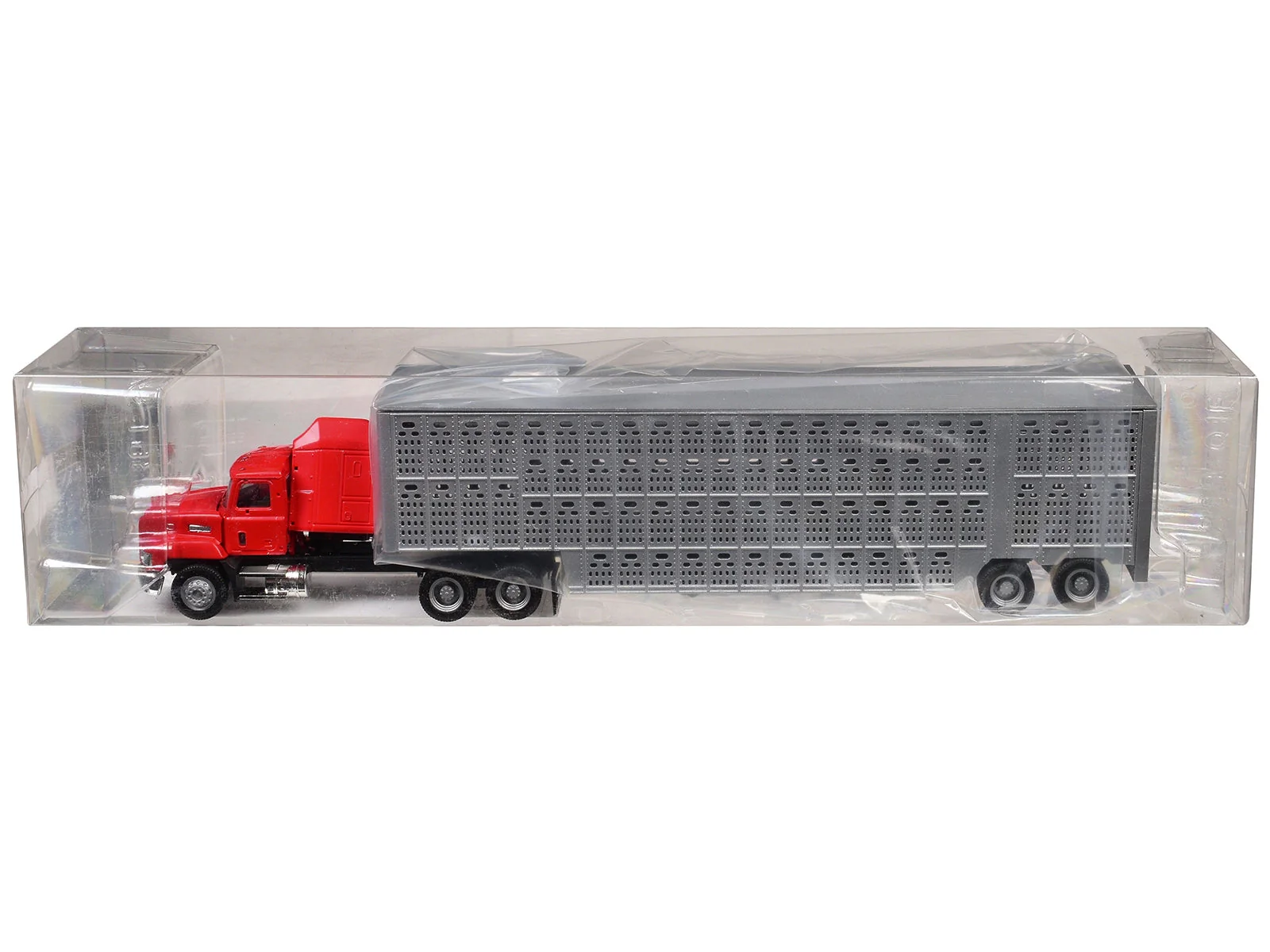 Mack CH 613 with Sleeper Cab Red with Silver Livestock Trailer 1/87 (HO) Plastic Model Car by Promotex - Image 2