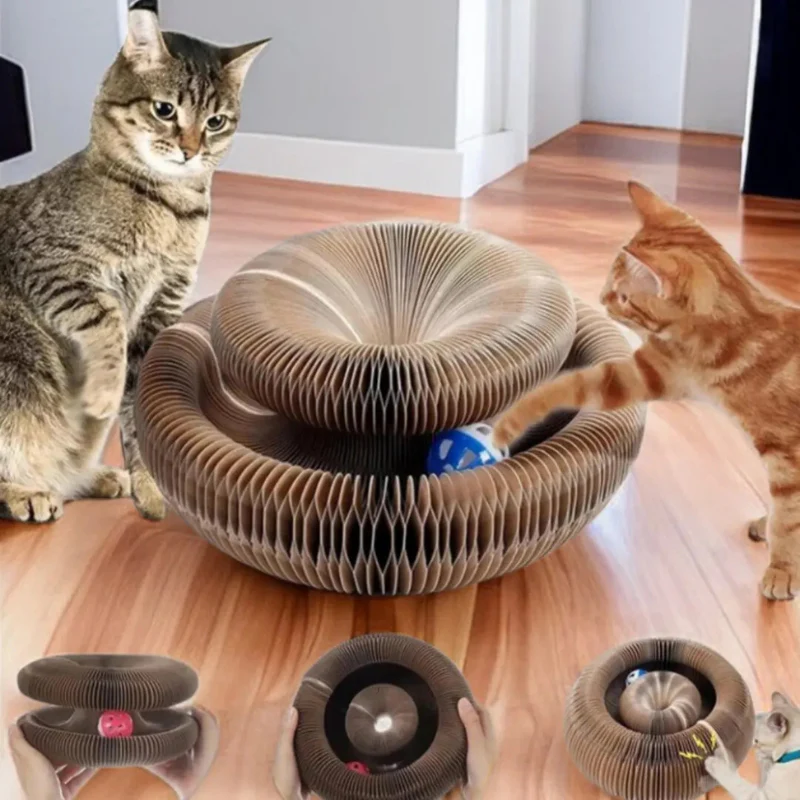 Magic Cat Scratch Toy with Ball – Round Corrugated Claw Board Toy - Image 2