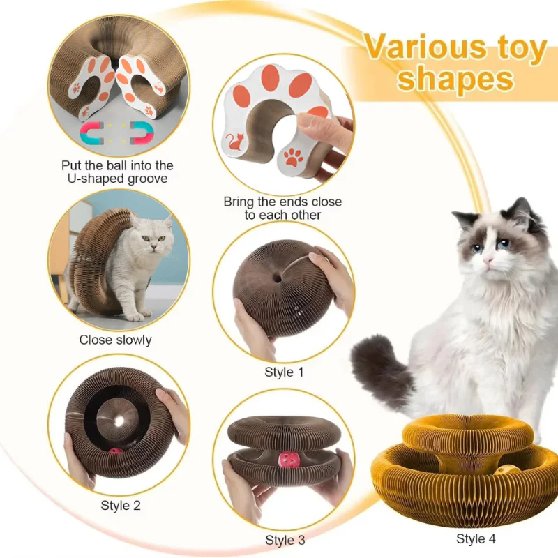 Magic Cat Scratch Toy with Ball – Round Corrugated Claw Board Toy - Image 3