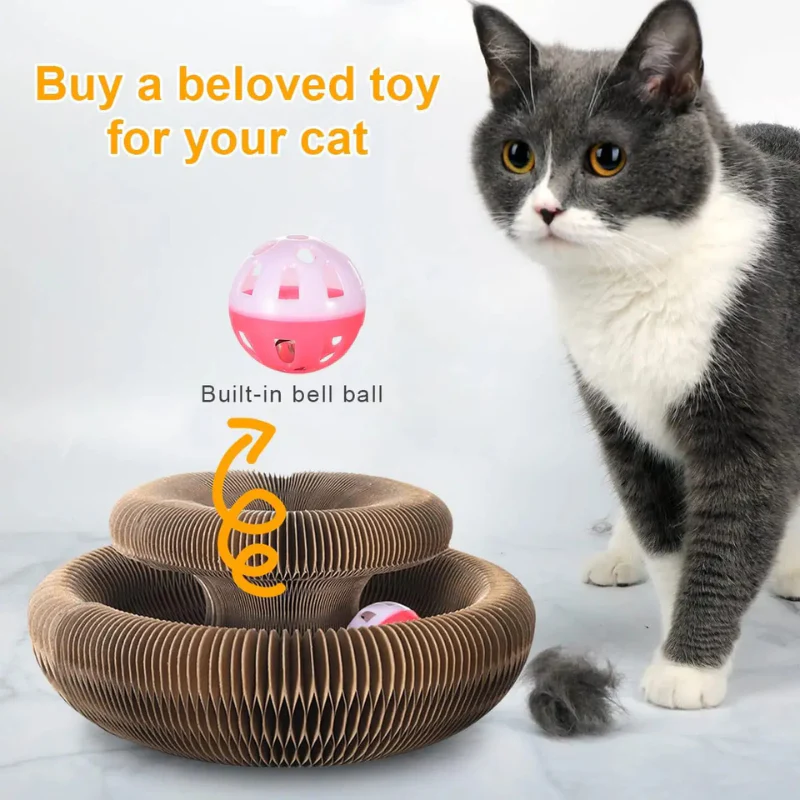 Magic Cat Scratch Toy with Ball – Round Corrugated Claw Board Toy - Image 4
