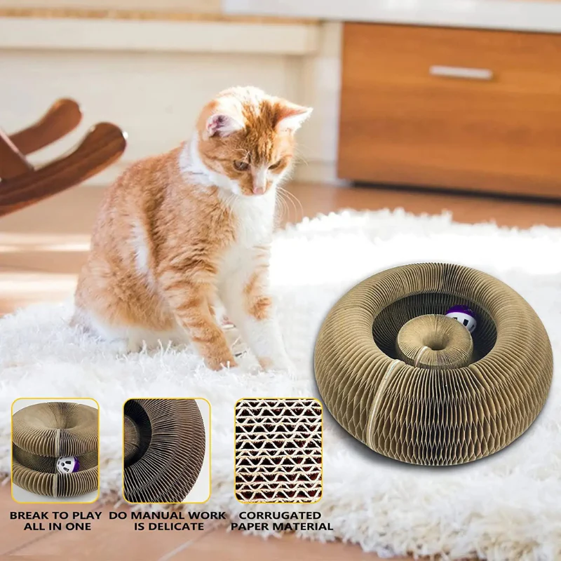 Magic Cat Scratch Toy with Ball – Round Corrugated Claw Board Toy - Image 5