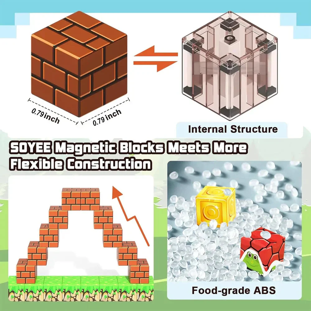 Magnetic Blocks - Build Mine Magnet World Edition Magnetic Cubes Construction Toys for Boys Girls STEM Montessori Sensory Toys - Image 3