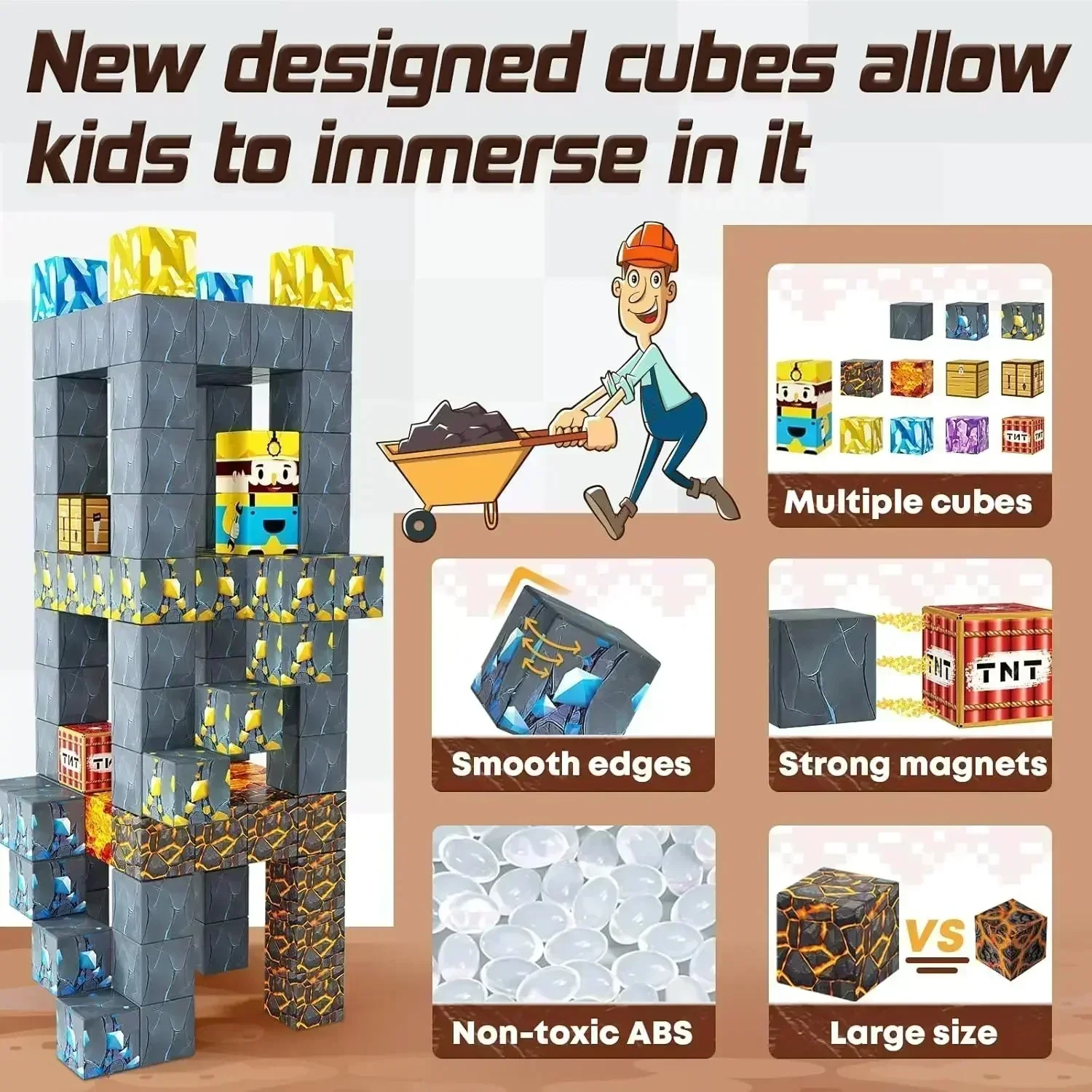 Magnetic Building Blocks Mine World Magnet Cube Set for Boy Girl Kid Age 3+ DIY Model Children Stem STEM Sensory Toy Gift - Image 3