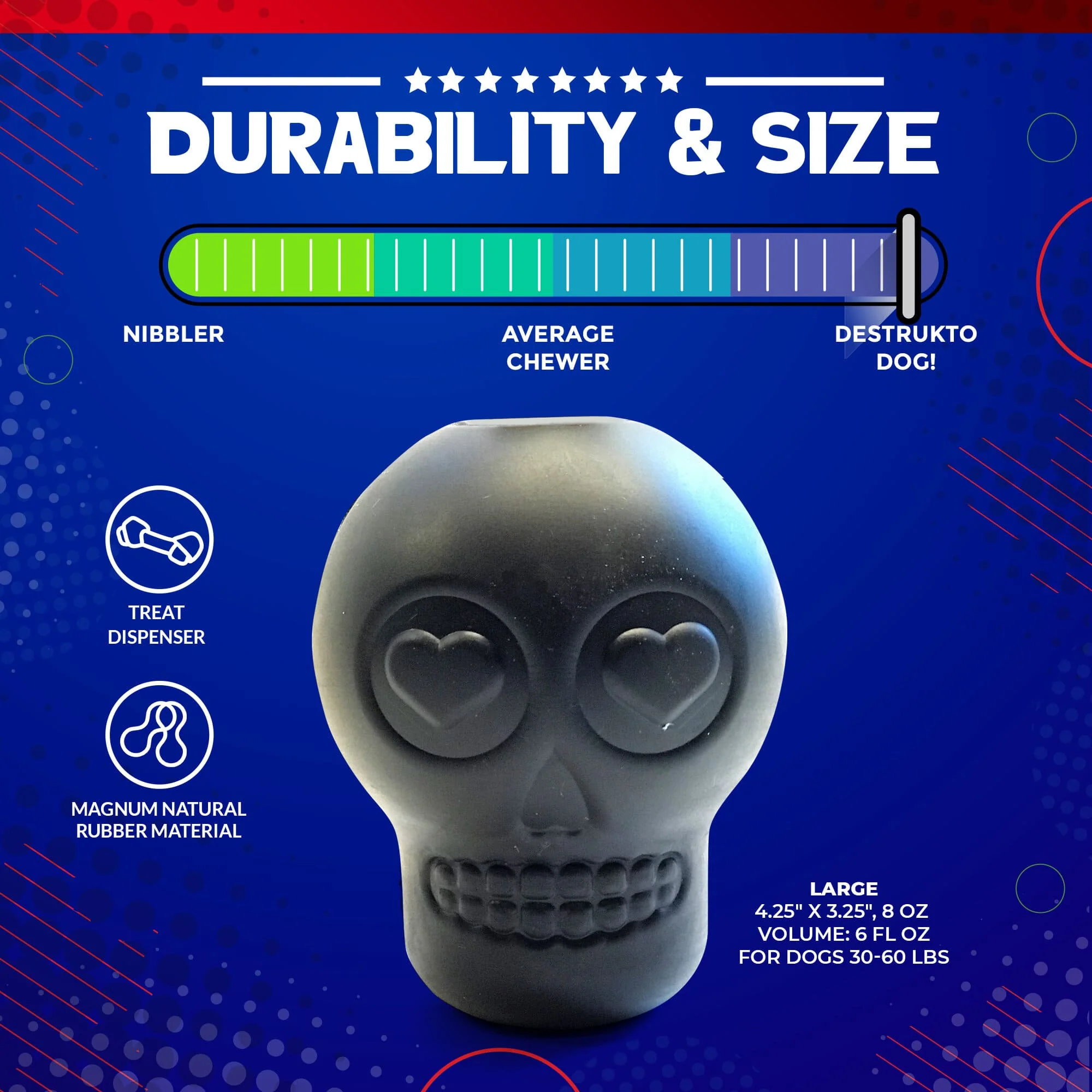 Magnum Sugar Skull Dog Chew Toy & Treat Dispenser - USA Made | SodaPup - Image 4