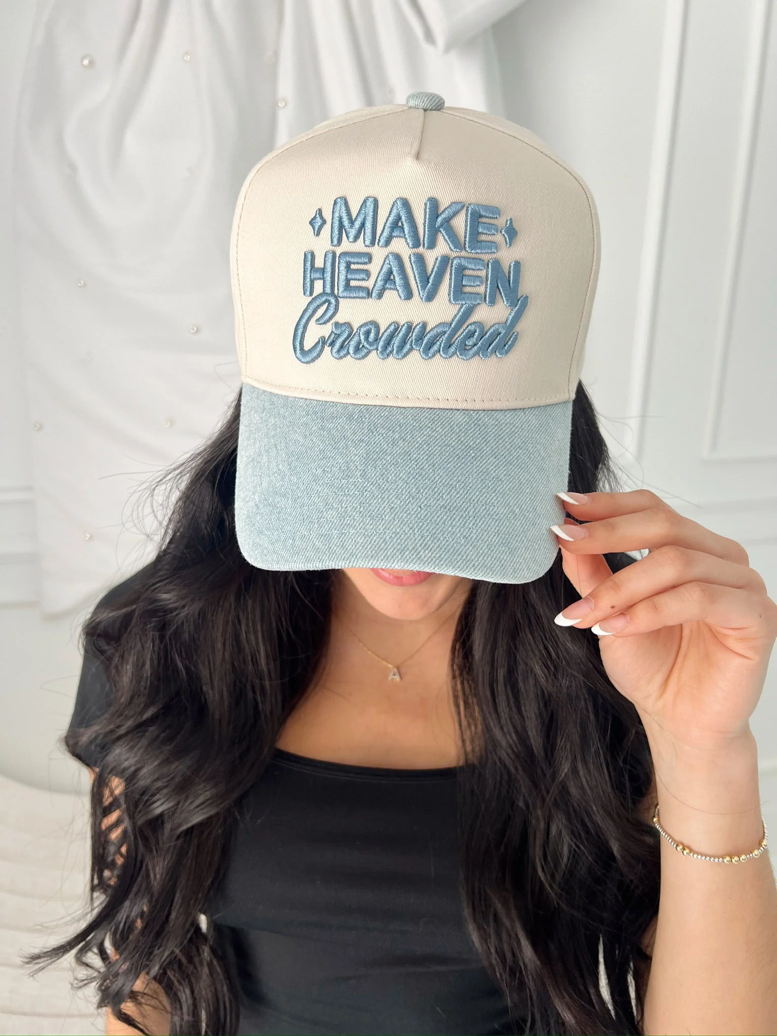 Make Heaven Crowded - Denim Vintage Trucker Hat - Image 5