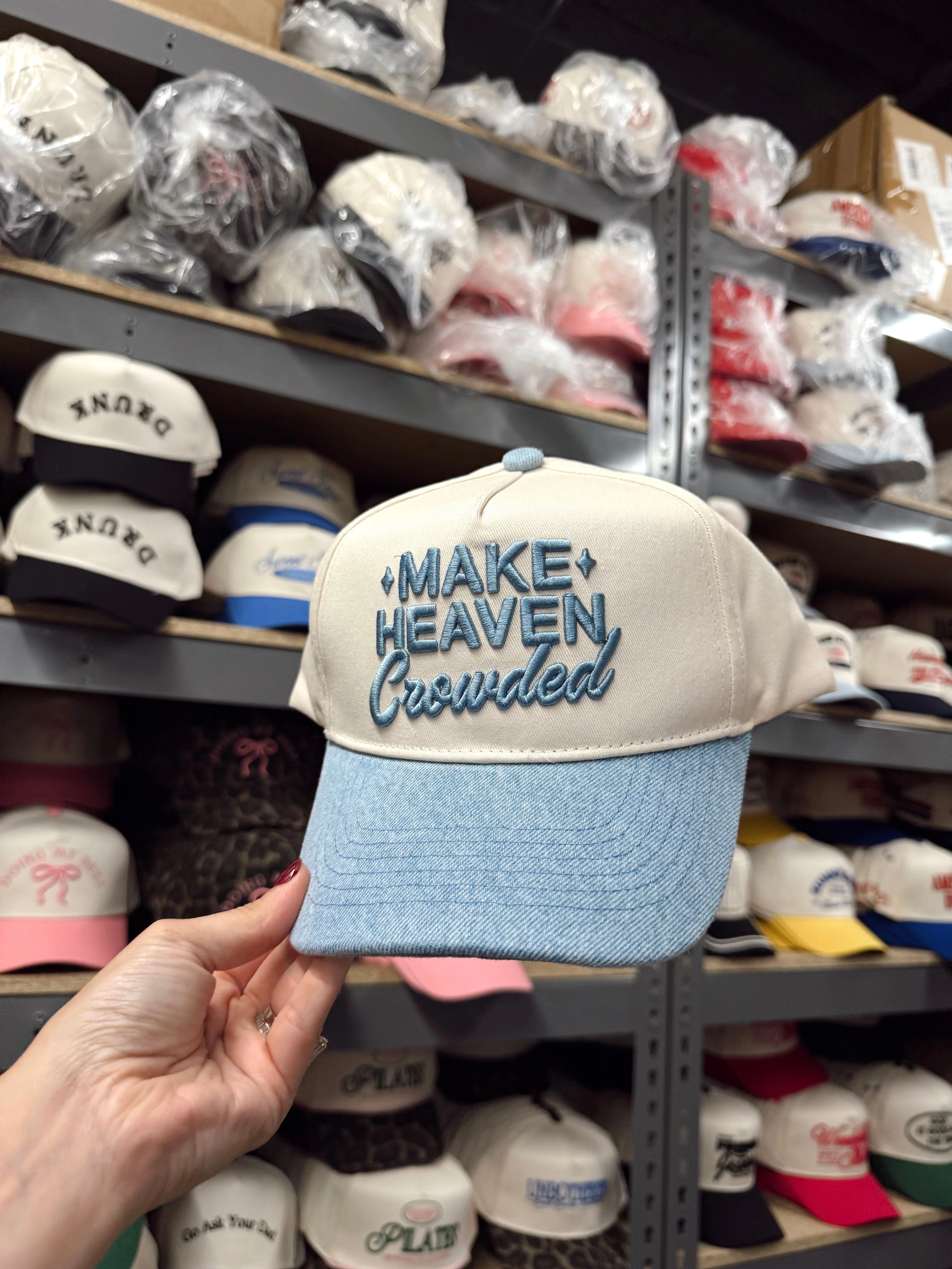 Make Heaven Crowded - Denim Vintage Trucker Hat - Image 8