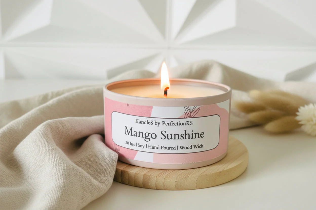 Mango Sunshine Luxury Candle | 8oz Non-Toxic Soy Candle with Wooden Wick | Clean Burn - Image 2