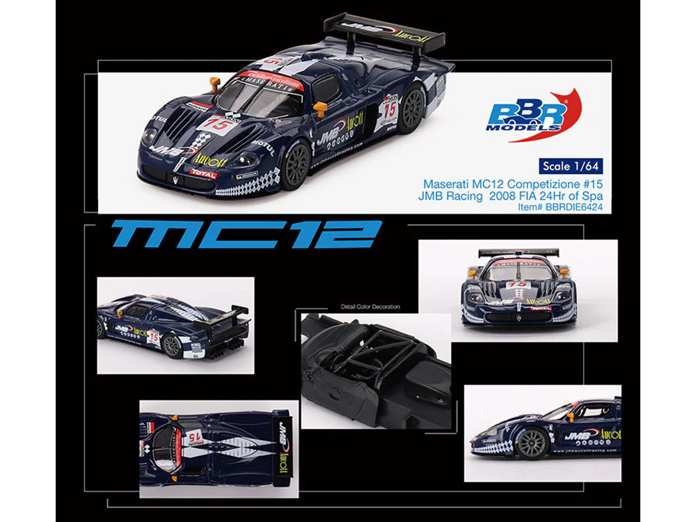 Maserati MC12 Competizione #15 Ben Aucott - Alain Ferte - Stephane Daoudi "JMB Racing" "24 Hours of Spa" (2008) 1/64 Diecast Model Car by BBR - Image 3