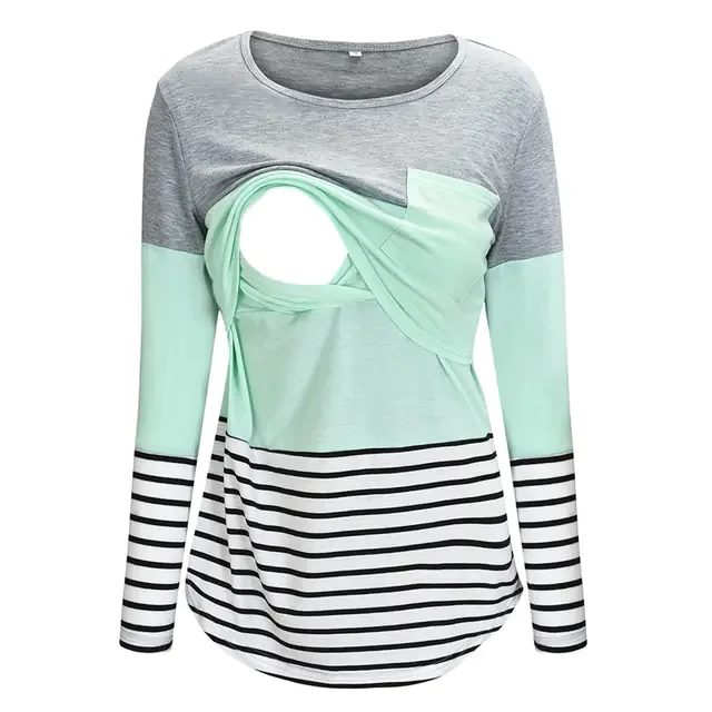 Maternity Nursing T-Shirt with Stitching and Long Sleeves - # BAGE211510102-NURSG - Image 10