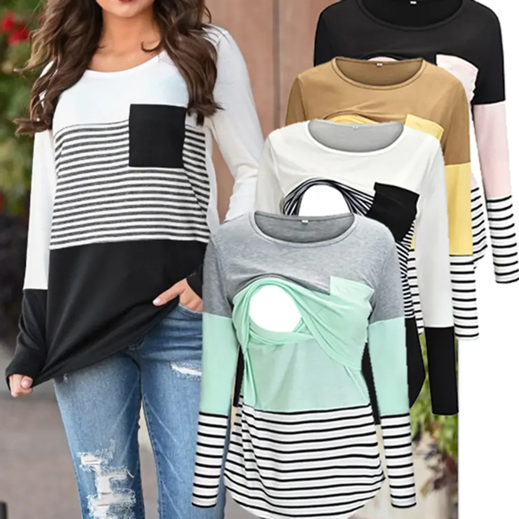 Maternity Nursing T-Shirt with Stitching and Long Sleeves - # BAGE211510102-NURSG - Image 5