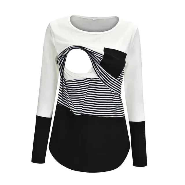 Maternity Nursing T-Shirt with Stitching and Long Sleeves - # BAGE211510102-NURSG - Image 7