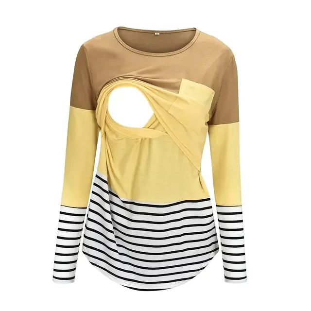 Maternity Nursing T-Shirt with Stitching and Long Sleeves - # BAGE211510102-NURSG - Image 8