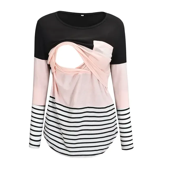 Maternity Nursing T-Shirt with Stitching and Long Sleeves - # BAGE211510102-NURSG - Image 9
