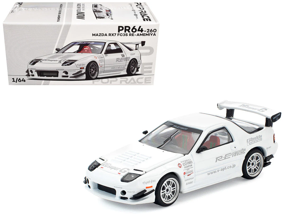 Mazda RX7 (FC3S) RE Amemiya RHD (Right Hand Drive) White 1/64 Diecast Model Car by Pop Race - Image 5