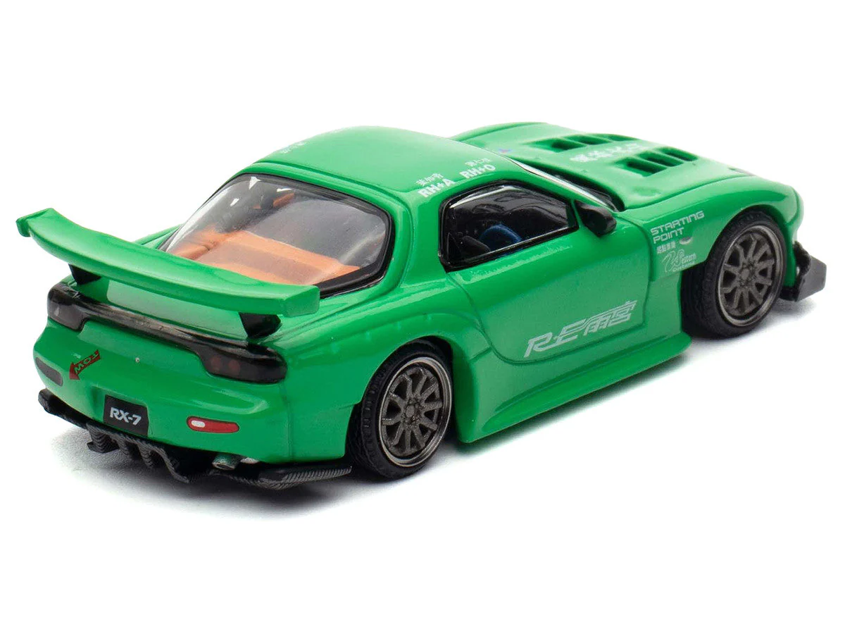 Mazda RX7 "RE Amemiya" Widebody RHD (Right Hand Drive) Green 1/64 Diecast Model Car by Pop Race - Image 2
