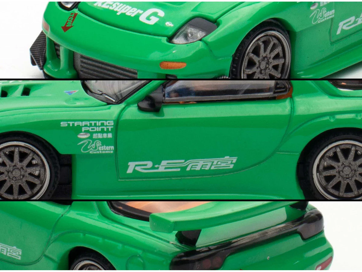 Mazda RX7 "RE Amemiya" Widebody RHD (Right Hand Drive) Green 1/64 Diecast Model Car by Pop Race - Image 3