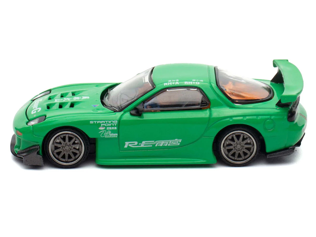 Mazda RX7 "RE Amemiya" Widebody RHD (Right Hand Drive) Green 1/64 Diecast Model Car by Pop Race - Image 4
