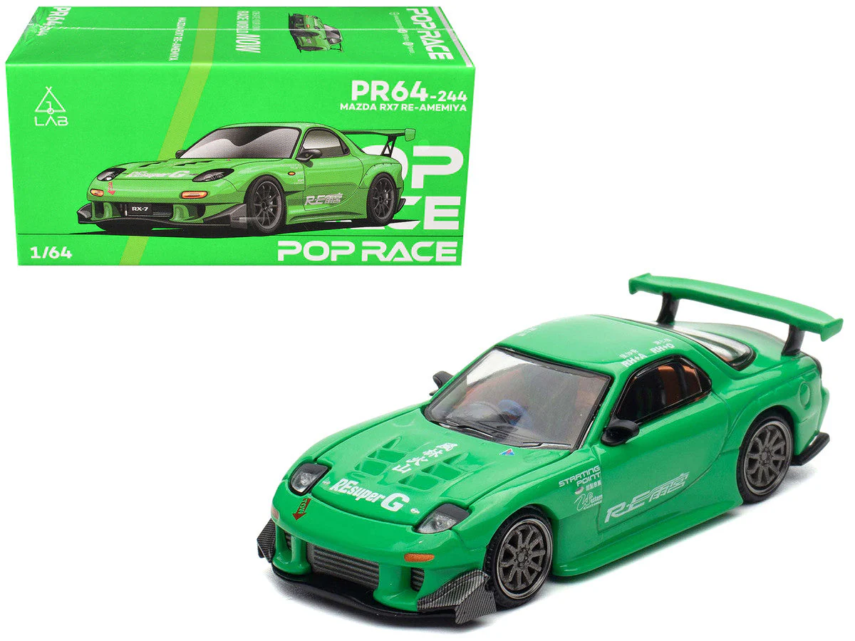 Mazda RX7 "RE Amemiya" Widebody RHD (Right Hand Drive) Green 1/64 Diecast Model Car by Pop Race - Image 5