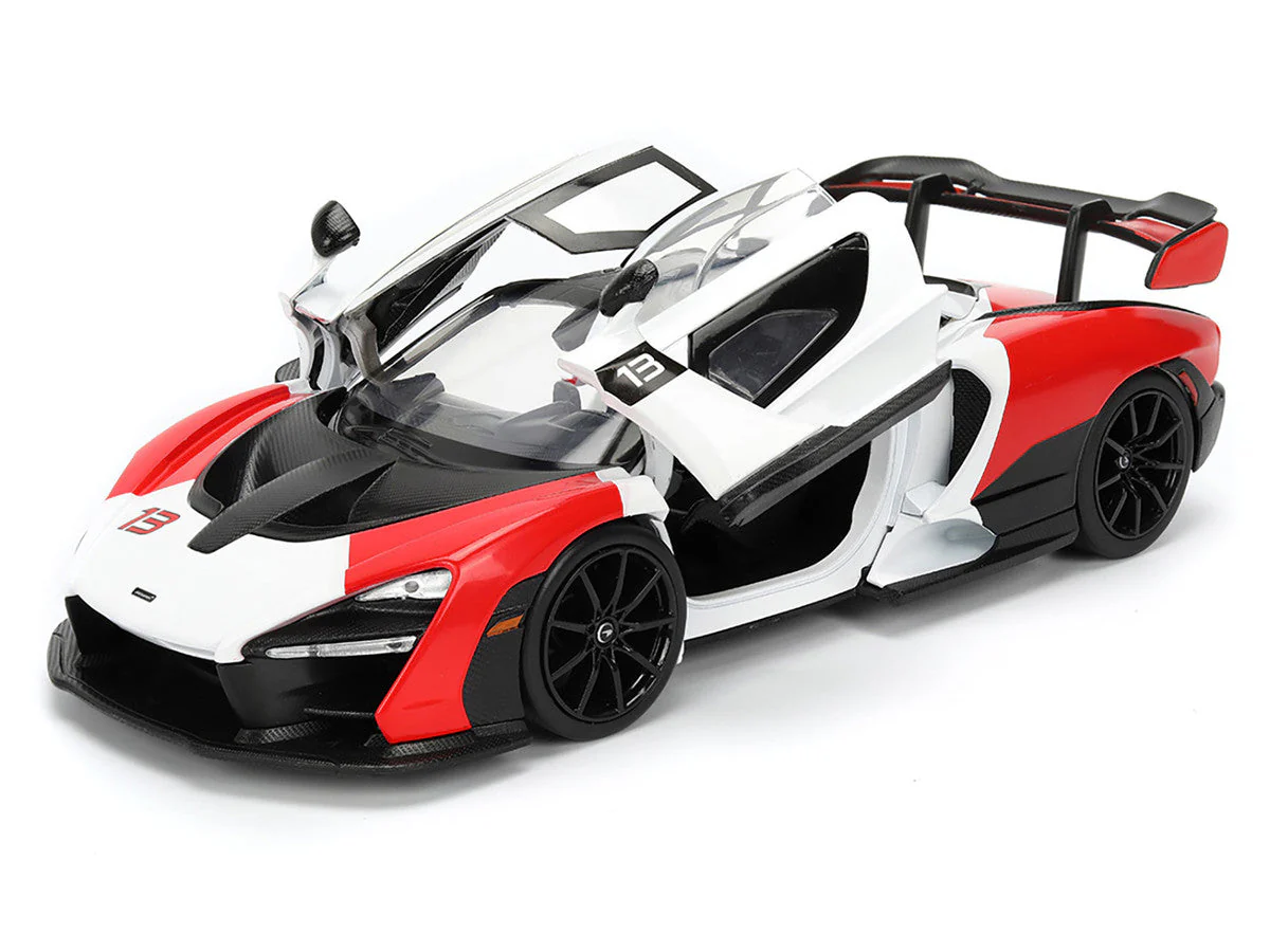 McLaren Senna Red and White with Carbon Hood and Top "HyperSpec" Series 1/24 Diecast Model Car by Jada - Image 2