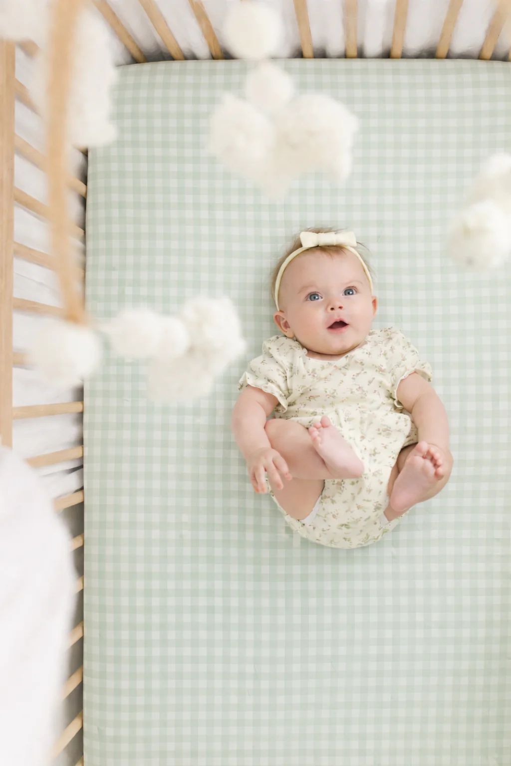 Meadow Green Gingham Crib Sheet - Image 3