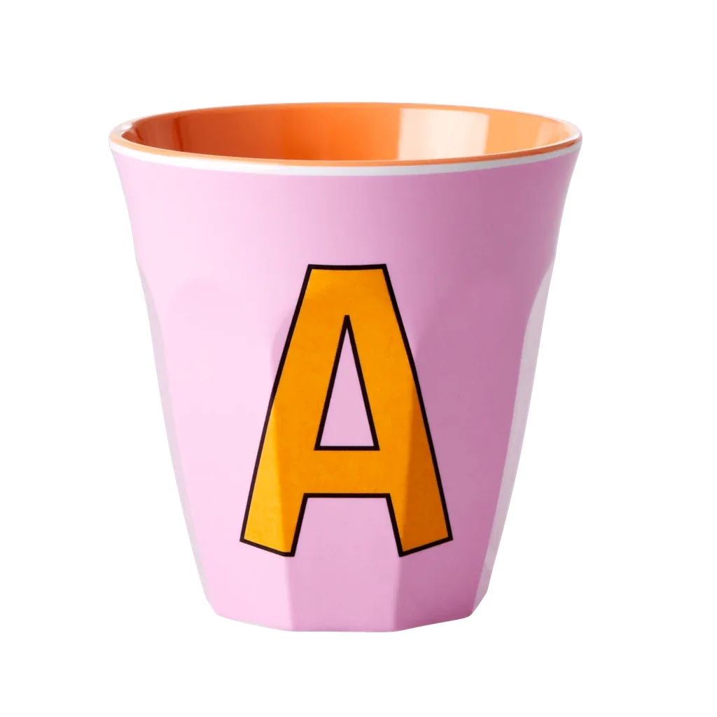 Melamine Cup - Medium with Alphabet in Pinkish Colors | Letter A