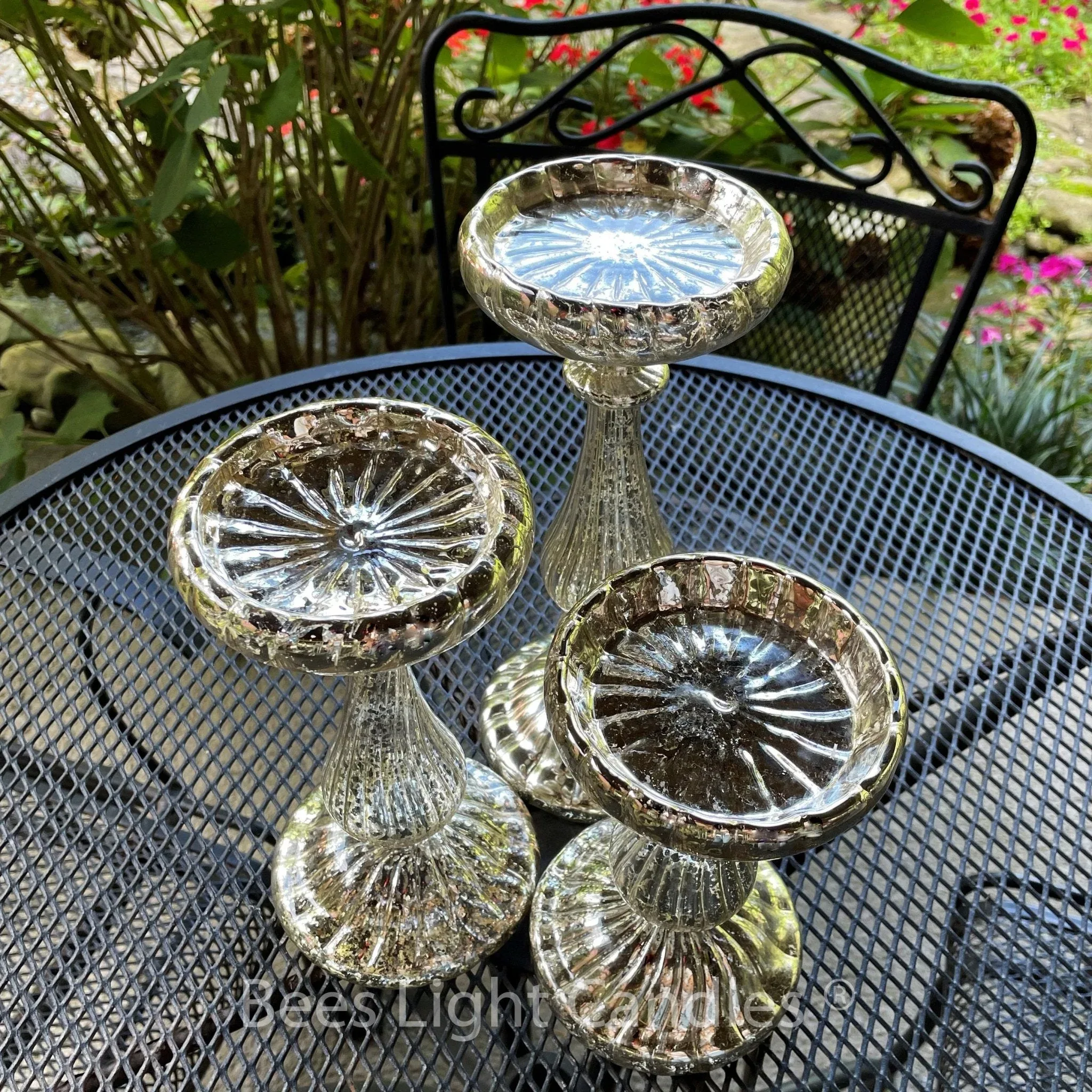 Mercury Glass Pillar Candle Holder Set of 3 - Image 2