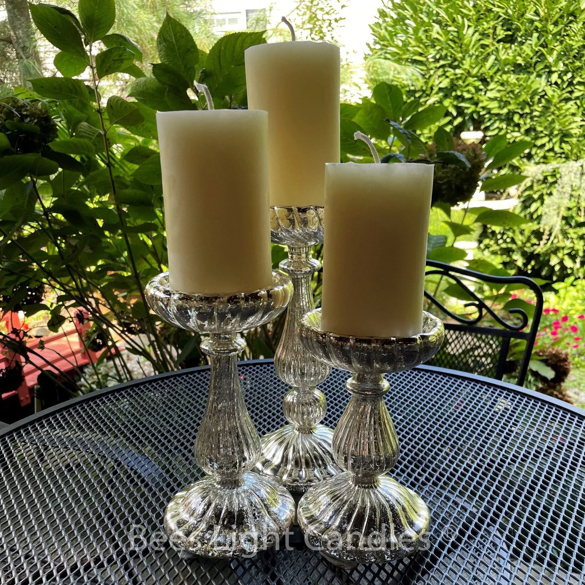 Mercury Glass Pillar Candle Holder Set of 3 - Image 3