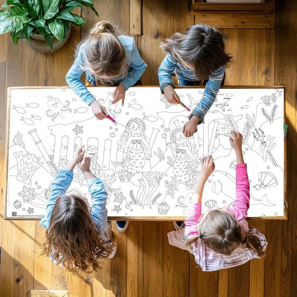 Mermaid Coloring Tablecloth - Image 2