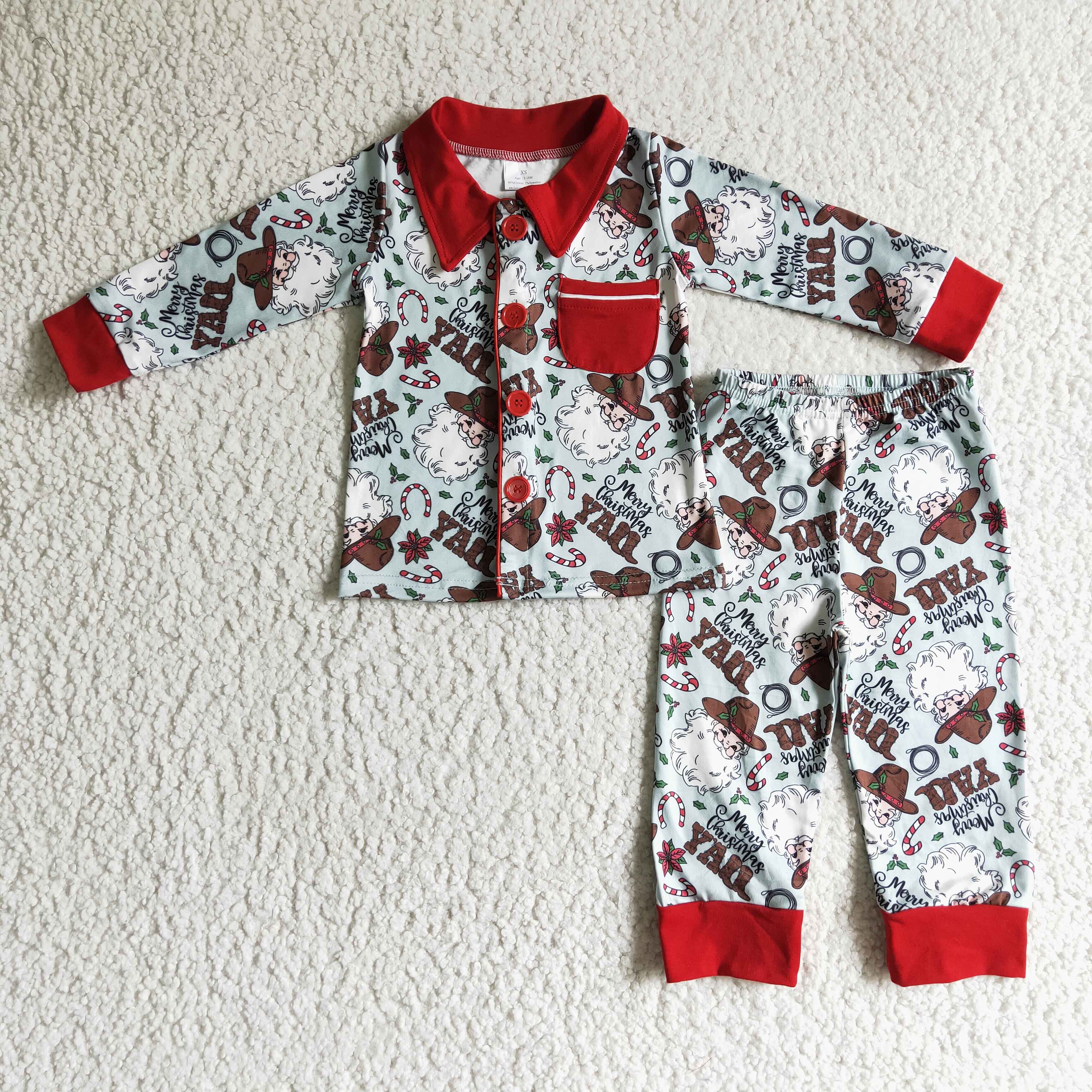 Merry Christmas y'all santa boots kids boy western pajamas - Image 2
