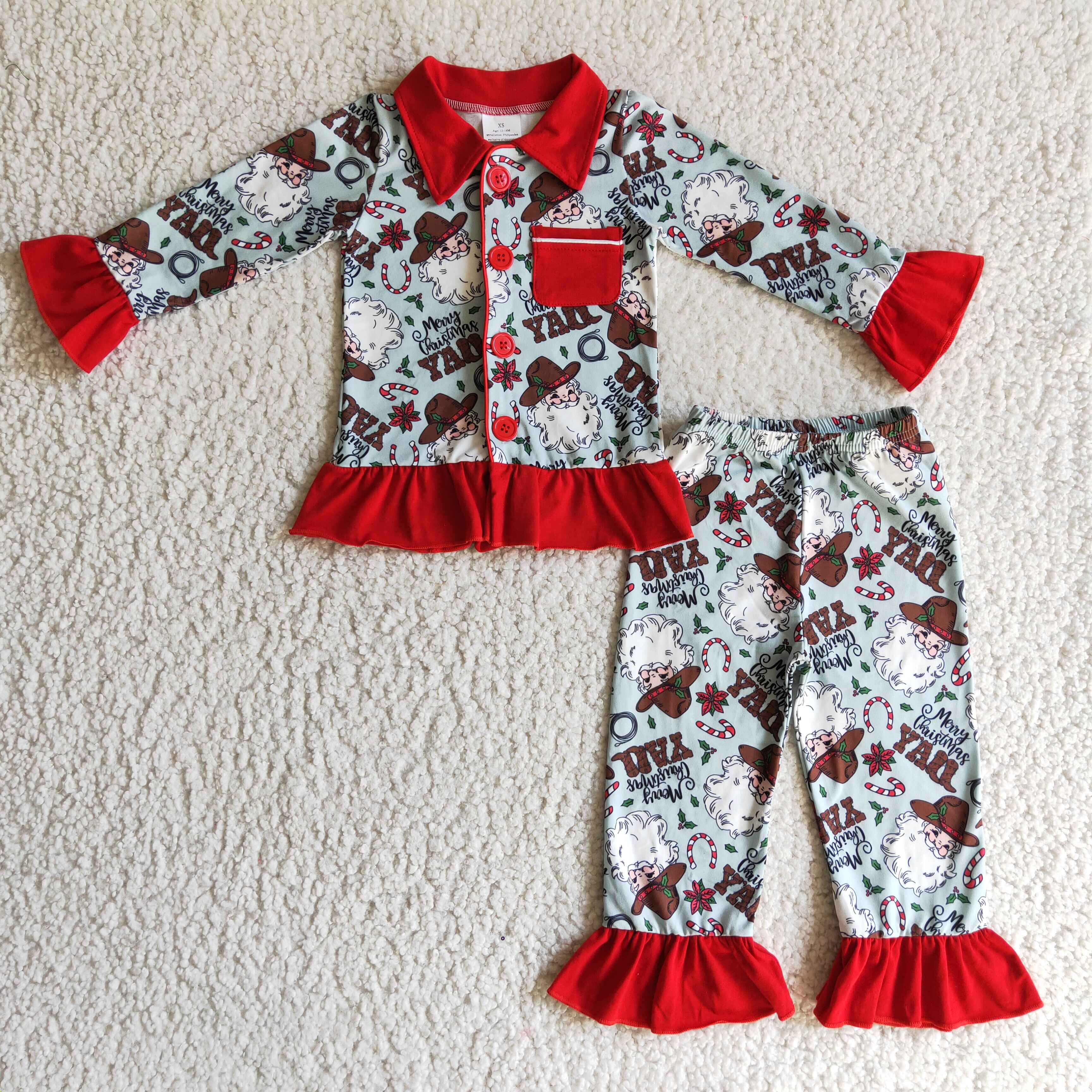 Merry Christmas y'all santa boots kids girls western pajamas - Image 2
