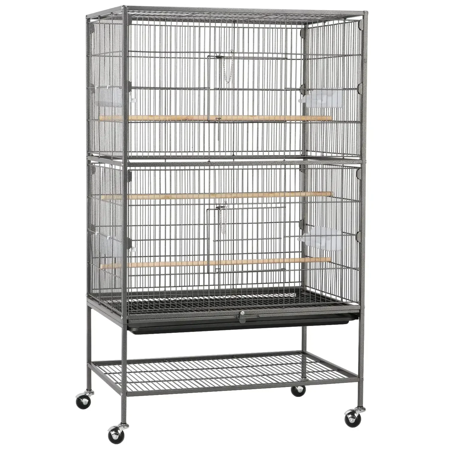 Metal 52-Inch Large Rolling Bird Cage with 3 Perches 4 Feeders - Image 2