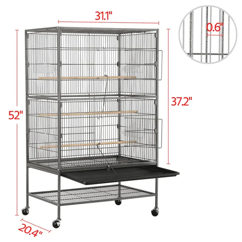Metal 52-Inch Large Rolling Bird Cage with 3 Perches 4 Feeders - Image 3