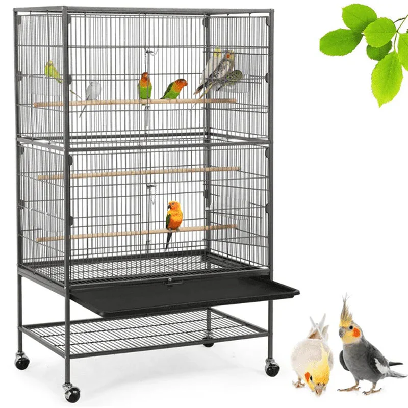 Metal 52-Inch Large Rolling Bird Cage with 3 Perches 4 Feeders - Image 4